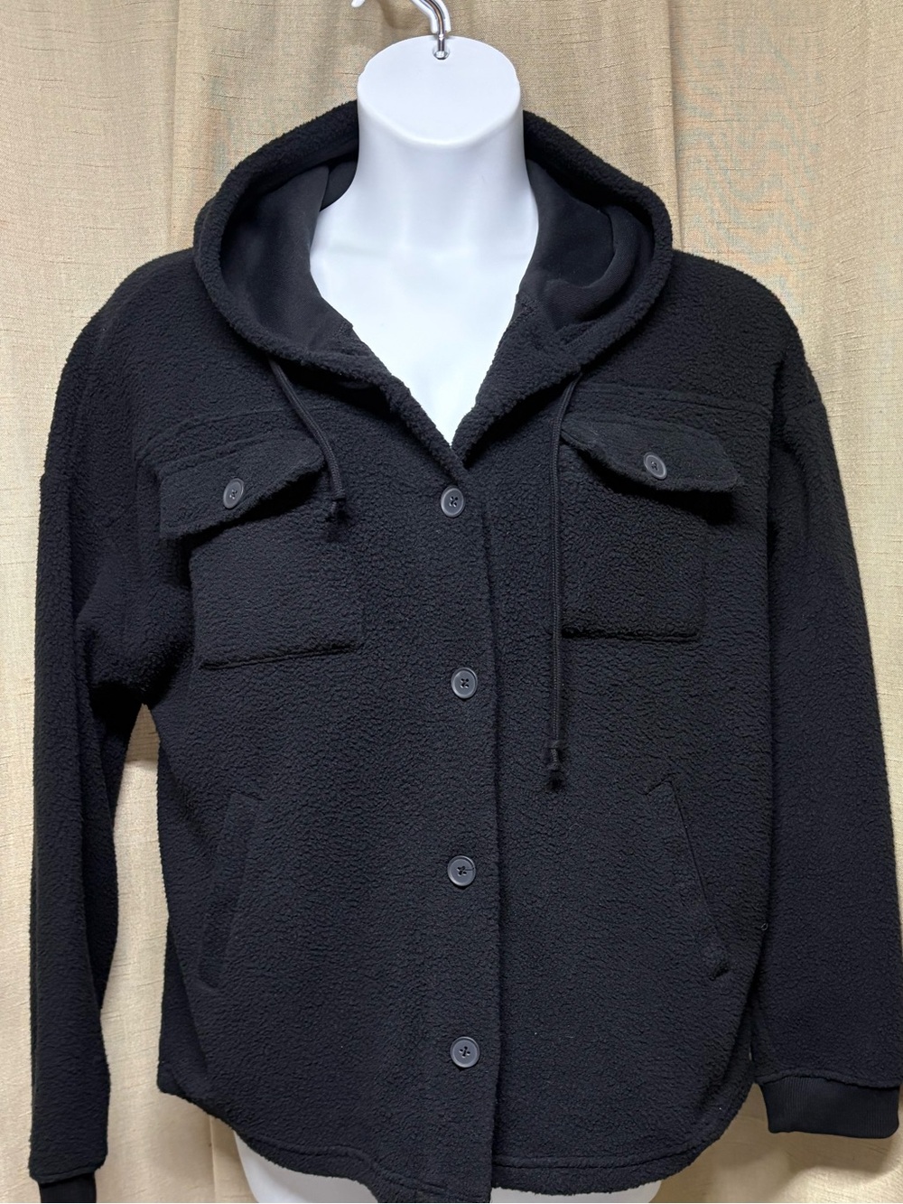 PacSun Black Hooded Sherpa Shirt Jacket